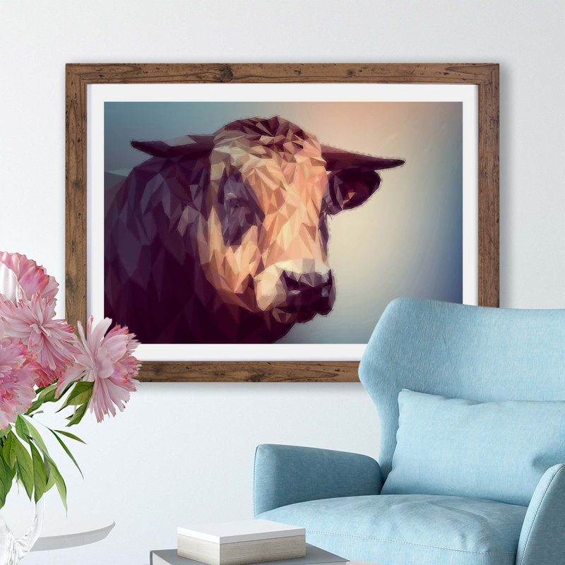 Geometric Cow Bull - Framed Print, Walnut, 62cm H x 87cm W x 2cm D