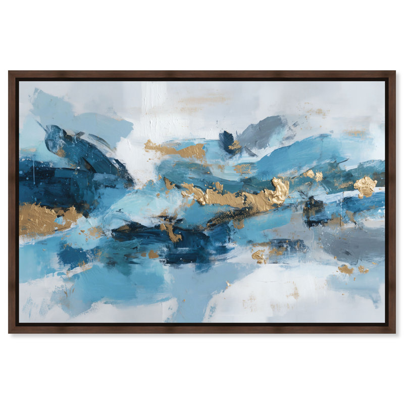 «Ocean Foil II», reproduction d'art acrylique encadrée bleue et dorée par Art Remedy, cadre noir, 30 x 20, H 21 po x l 31 po