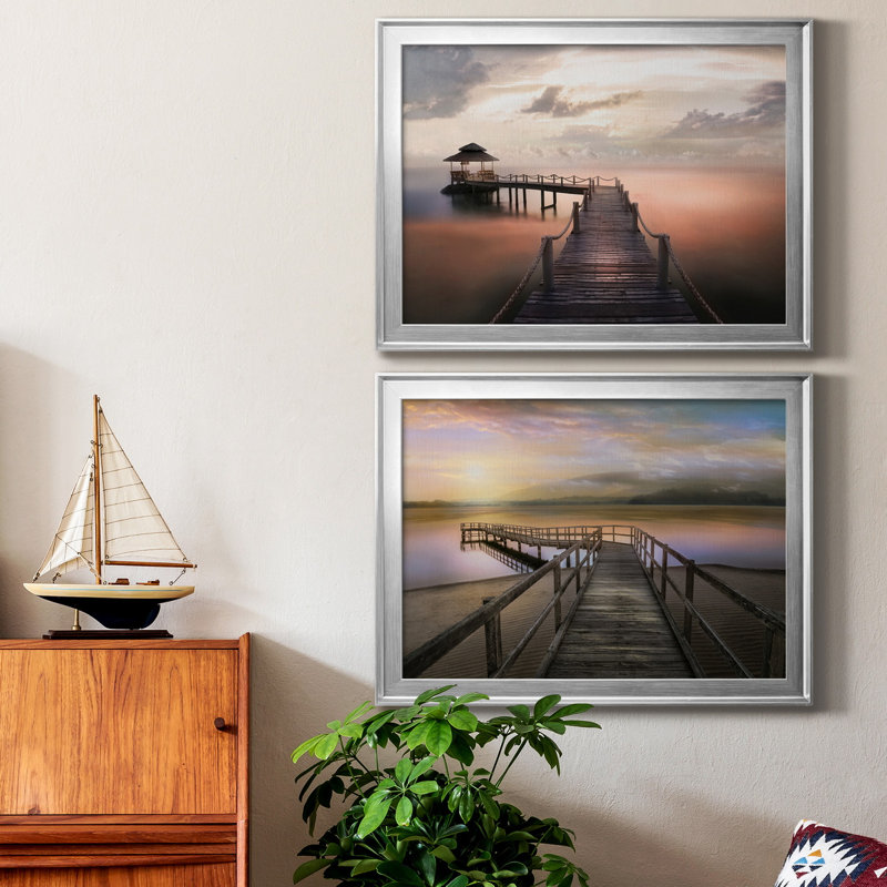 Early Morning Maldives - Ensemble de 2 reproductions d'art sur toile encadrées, H 22,5 po x l 61 po x P 1,5 po, Argent