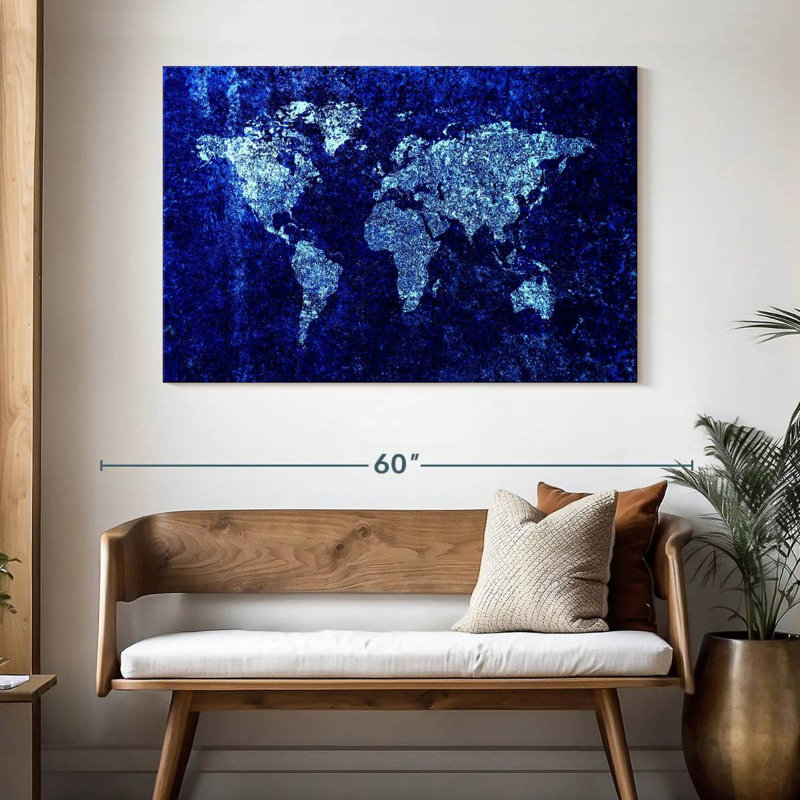 Carte du monde bleue fraîche Aliaz, H 32 po x l 48 po