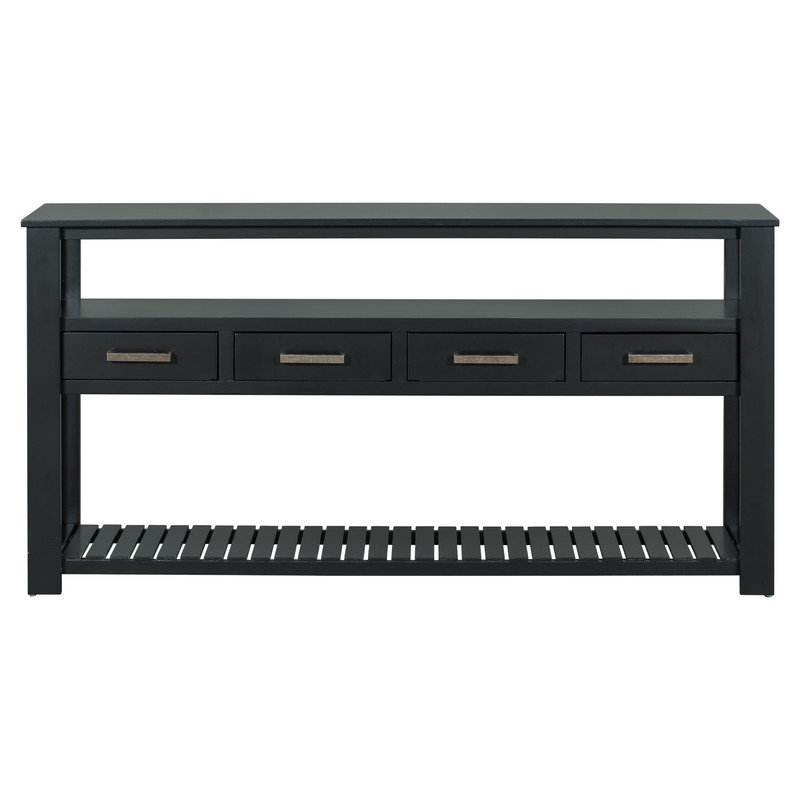 Rey 62.20'' Modern Console Table Sofa Table for Living Room with 4 Drawers and 2 Shelves, Black
