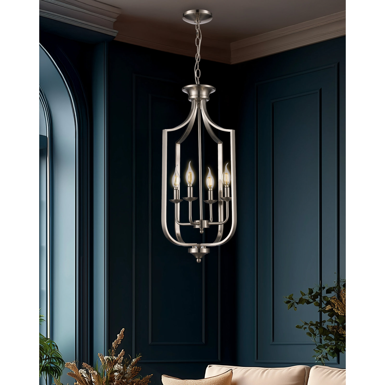 Baril 4 - Light Lantern Empire Chandelier, Brushed Nickel, Medium