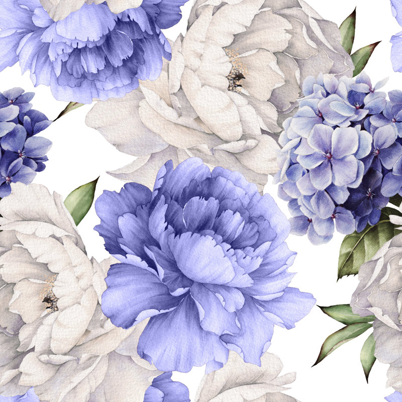 Adalberta, motif floral avec pivoines sur toile par Olalya, impression, H 20 po x l 20 po