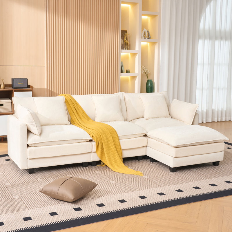Canapé modulaire en L à 3 places avec repose-pieds de rangement pour espaces de vie, Beige