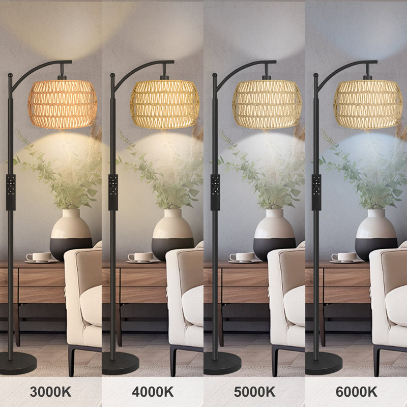 64” Arched\/arc Floor Lamp With Remote Control, Dimmable Bulb Included, Matte Black
