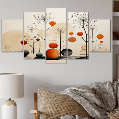Beige beige Mid Century Minimalist Oasis - reproduction abstraite sur toile de natures mortes - 5 panneaux