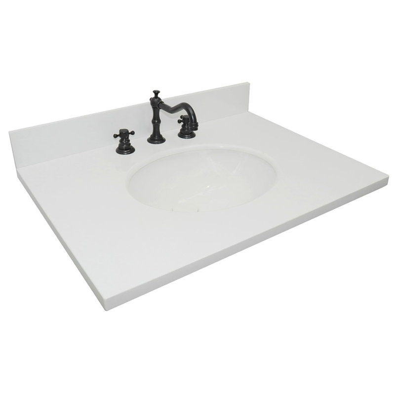Comptoir en quartz blanc 31 po avec lavabo simple ovale en céramique blanche