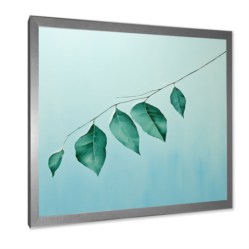 Bleu sarcelle Tranquility Leaf Impression I, H 24 po x l 24 po x P 1 po, Cadre simple argenté