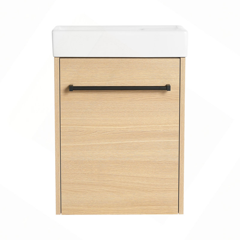 Meuble-lavabo mural flottant 16 po avec lavabo en céramique et porte d'armoire à fermeture en douceur, pour petite salle de bain