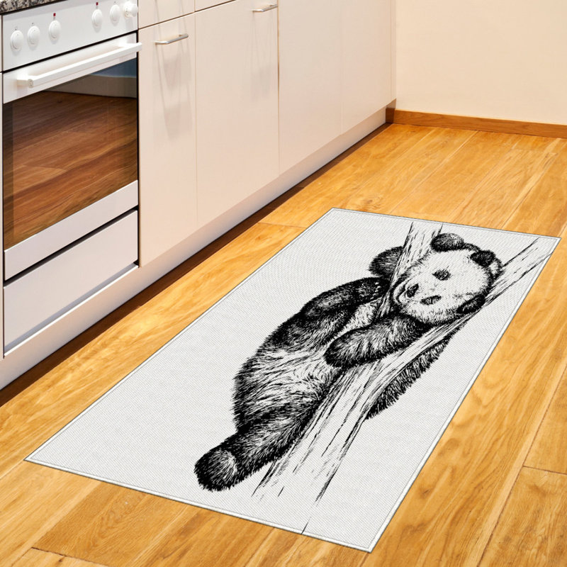 Little Panda Bear Black Rug, Rectangle 2'7" x 5'