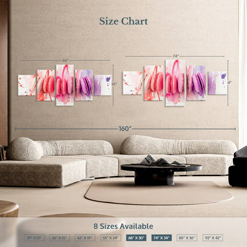 Macarons pastel, H 30 po x l 68 po