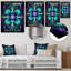 Turquoise néon fractal fleurs I - Boho Mandala Wall Art-416313990-416313992