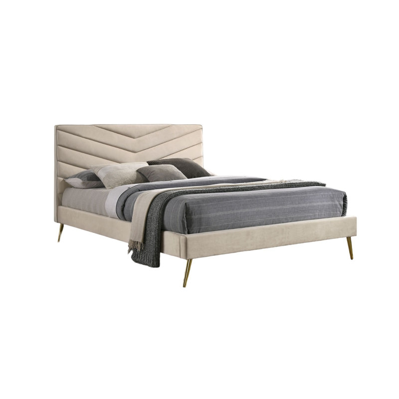 Mobilier de chambre à coucher capitonné Mid-Century, Grand lit