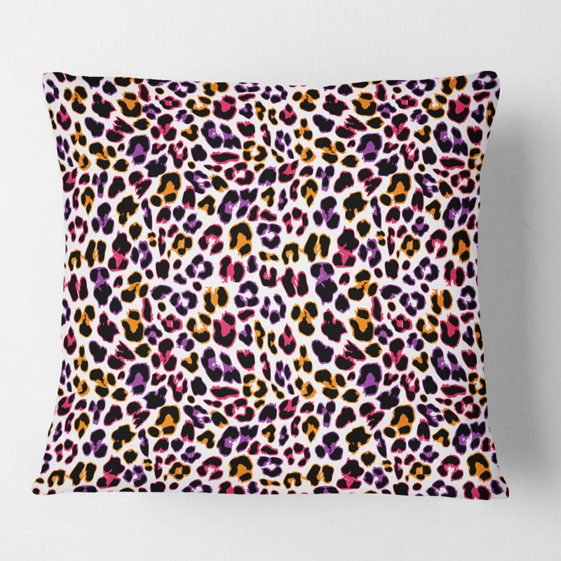 Coussin décoratif imprimé fourrure léopard Safari VII - Mid-Century, 16 po x 16 po, Carré