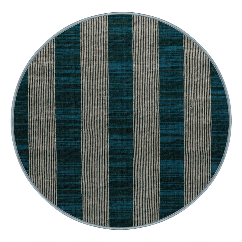 Tapis bleu à carreaux lavable à la machine, Rond 5 pi