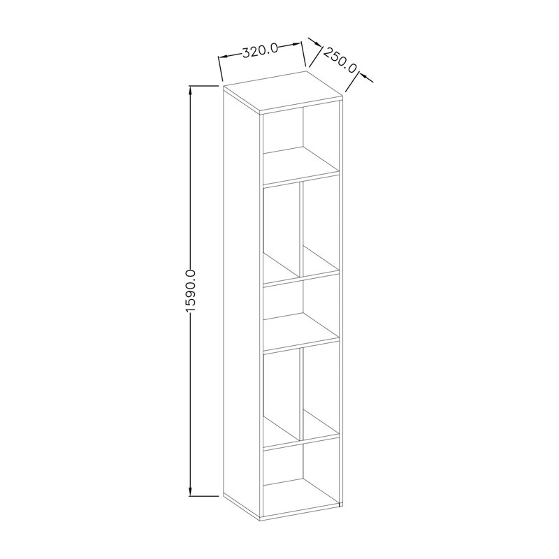 Toledo 159cm H x 32cm W Standard Bookcase, Grey/Oak