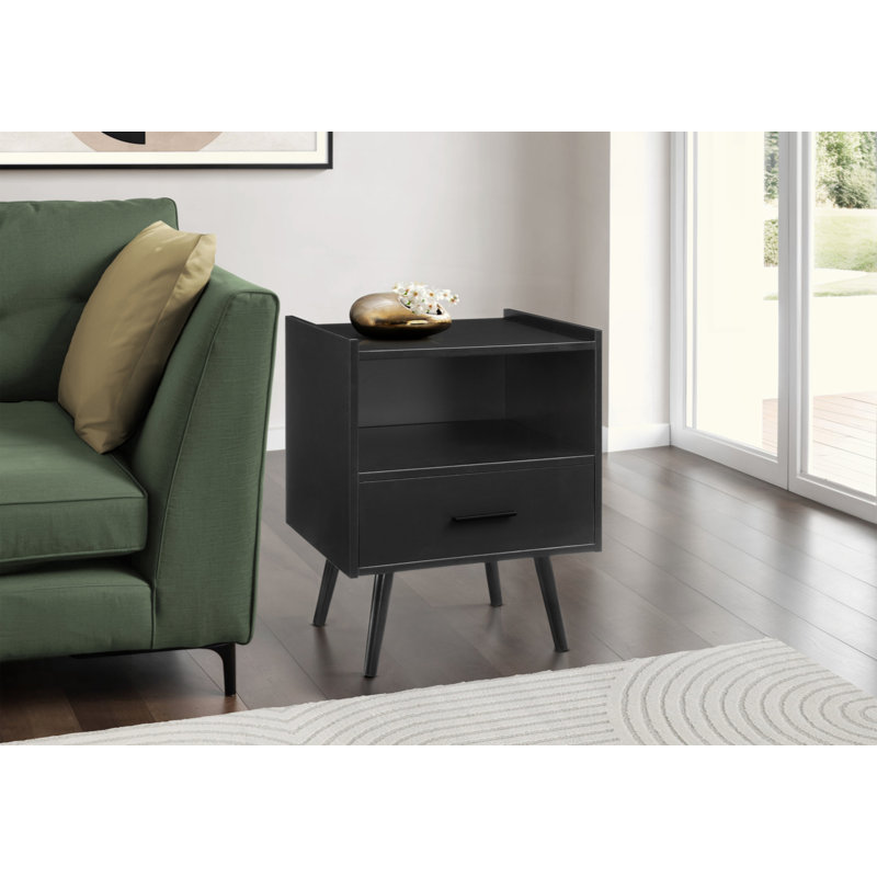 Table d'appoint, table d'appoint, bout, tiroir de rangement, table de chevet, chambre à coucher, salon, Noir/naturel