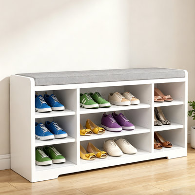 Shoe Storage Bench, Modern Farmhouse Shoe Bench With Cushion, Shoe Rack,Multifunctional Shoe Organizer Cabinet For Entryway, Mudroom, Hallway