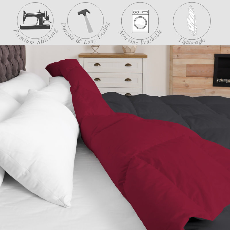 Édredon en duvet de bambou toutes saisons réversible avec rembourrage alternatif, Complète, Bourgogne / gris foncé