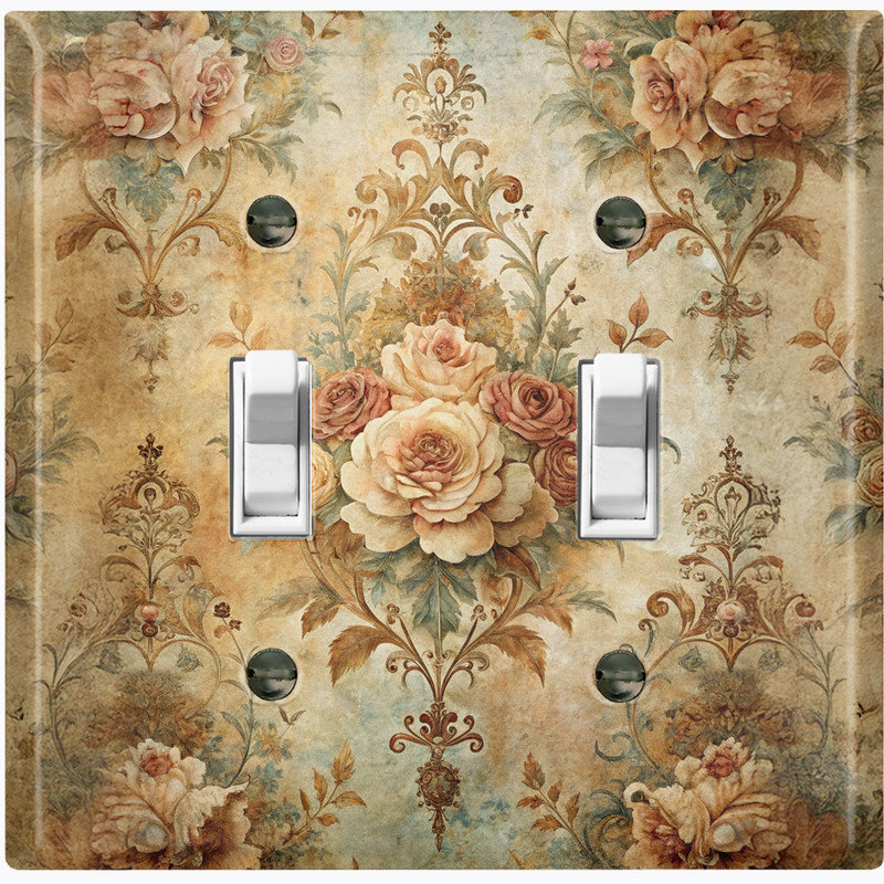Metal Light Switch Plate Cover; US Standard Size - Damask Floral Bouquet, #2 Double Toggle