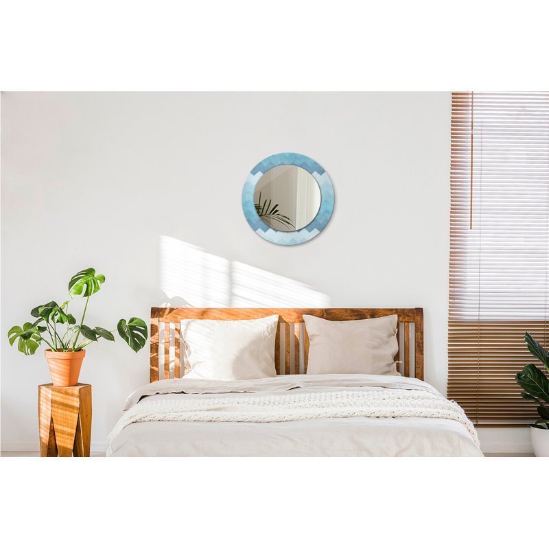 Huldar Glass Flat Wall Mirror, Blue Chevron Pattern, 80cm H x 80cm W