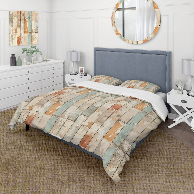 Ensemble de housse de couette vintage Rustic Farmhouse Planks, Housse de couette pour très grand lit et 2 très
