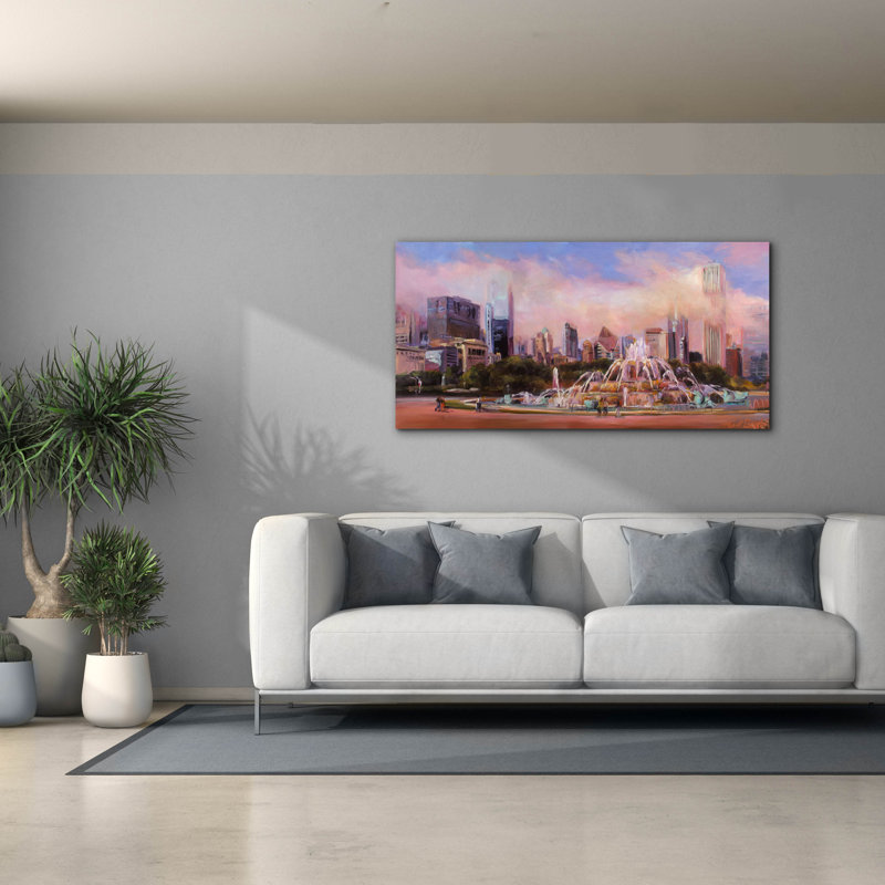 Toile épique Graffiti «Buckingham Fountain Chicago» par Marilyn Hageman, 60 po x 30 po, H 30 po x l 60 po x P 1,5 po