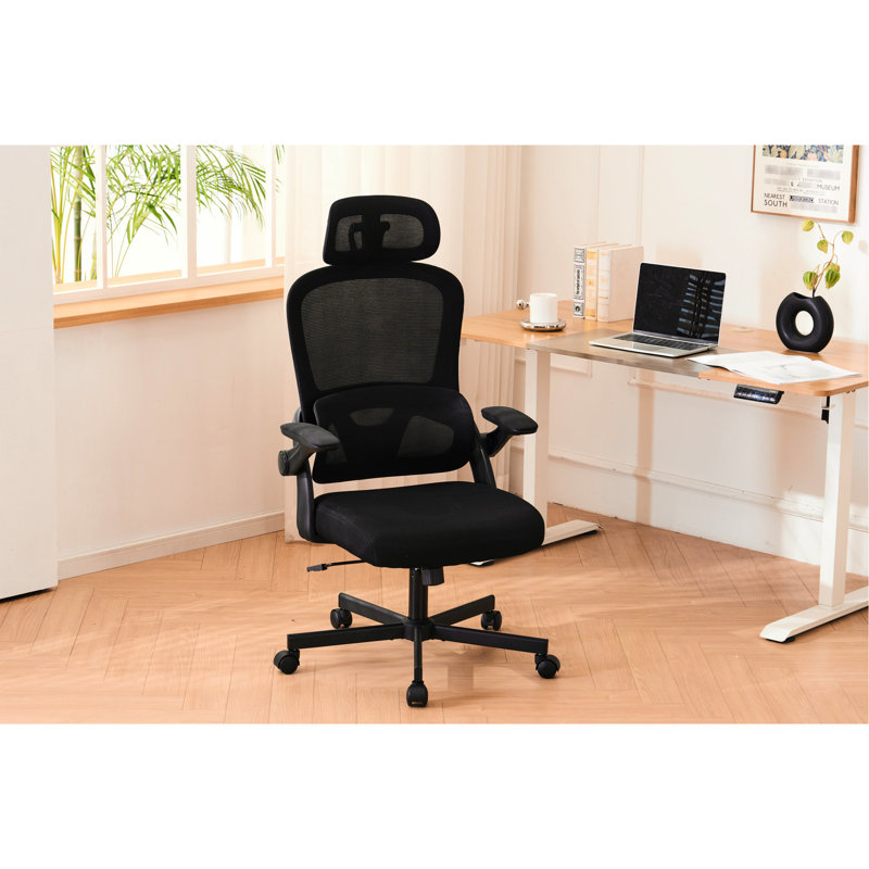 Fauteuil pivotant 3D ergonomique avec support lombaire réglable, cadre en maille noire