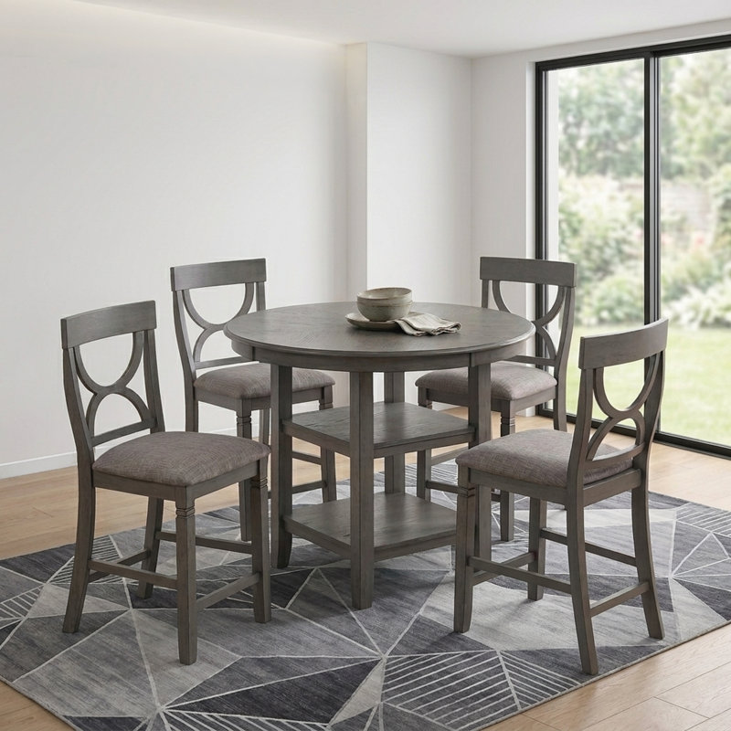 Tresvon 4 - Person Four Leg Base Dining Set, Gray, Gray