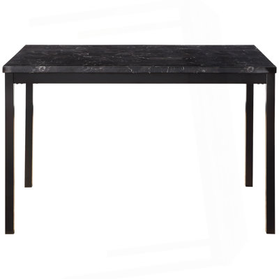 1Pc Dining Table Black Faux Marble Top Casual Dining Room Furniture Metal Frame