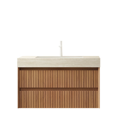 Bathroom Vanity Sink Wall - Mounted Package, Sintered Stone Top, Ceramic Undermount, Solid Wood Drawer, Water Proof Cabinetry Pre Assembled Unit, Coun