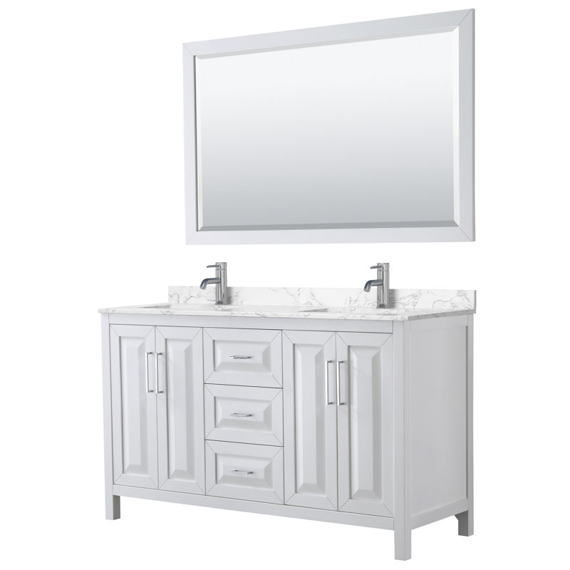 Daria 72" Double Bathroom Vanity Set with Mirror, Polished Chrome, White, 72"
