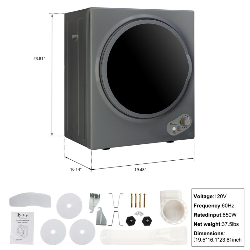 Winado 1.6 Cubic Feet Vented Electric Dryer, Dark Gray