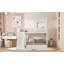 Lit superposé simple en bois sur lit double, lit mezzanine avec maisonnette, maison de campagne, échelle, glissade et garde-corps-569343889