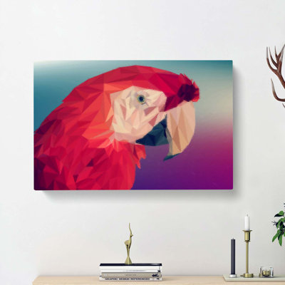 Geometric Scarlet Macaw Parrot in Abstract - Wrapped Canvas