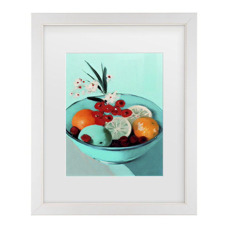 Œuvre encadrée à la bolognaise, «Fruit délicieux», H 18 po x l 22 po, Cadre blanc