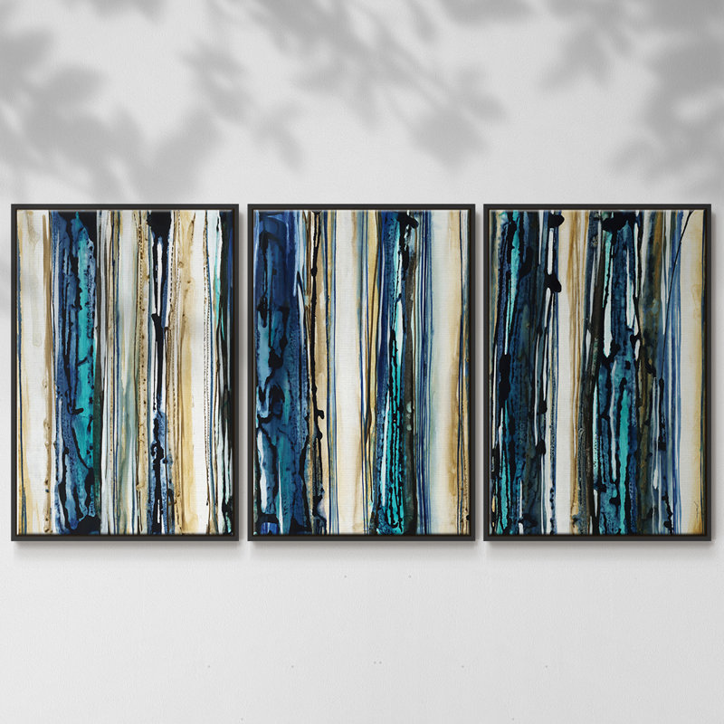 Rayures bleues 3 pièces, Noir, H 24 po x l 48 po x P 2 po