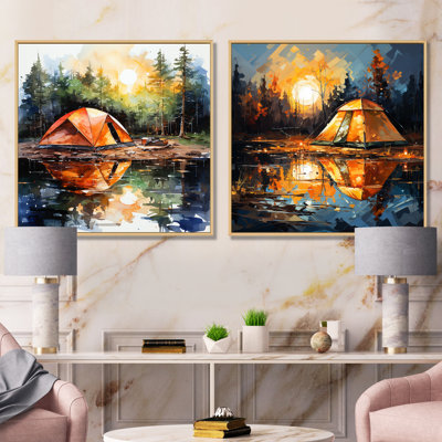 Forest Camping Tents Retreat I - Countryside Canvas Prints Set Of 2