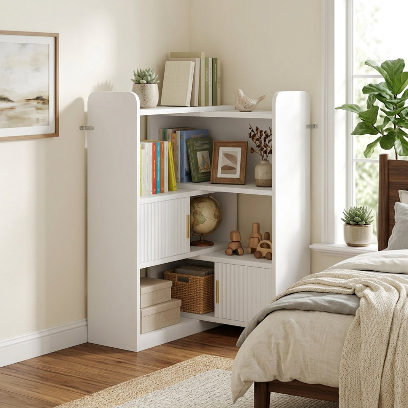 38"H Modern Adjustable Bookcase - Open & Closed Storage, L-Shaped or Straight, for Living Room, Bedroom, Home Office,38"Hx46.7"W*9.4"D