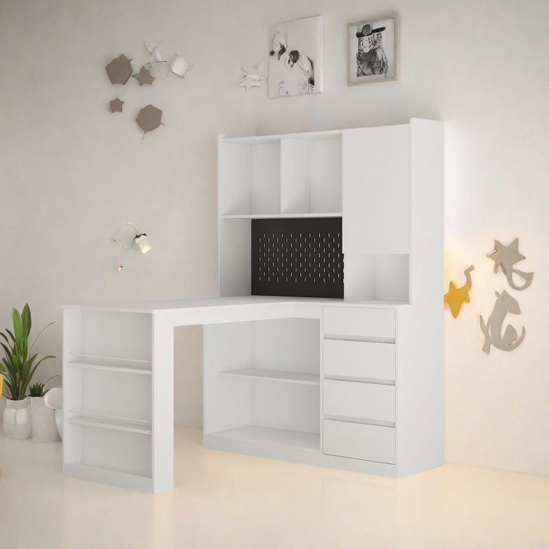 L Shaped Desk With Charger,Computer Desk With Drawers,Bookshelf, With LED Light,Modern Corner Desk,Home Office Desk,L-Shaped Study Table Writing Desk,Corner Gaming Computer Desk With Storage