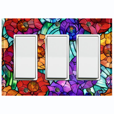 Colorful Flower Tile Glass Print Nature Themed 3 - Gang Rocker Standard Wall Plate