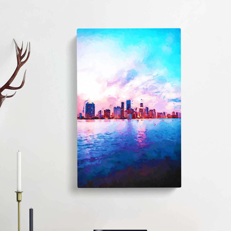 Miami Florida Skyline In Abstract - Wrapped Canvas, 60cm H x 40cm W x 3cm D