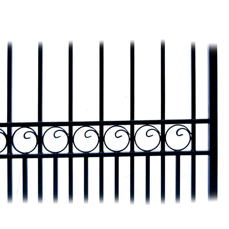 Black Steel Privacy Driveway Gate with Pedestrian Access