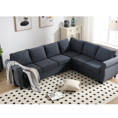 L Shaped Bed, 6 Seater Sleeper Sectional, Grey, With A Soft Upholstery And Support 2 In 1 Couch, Modern Design Fabric