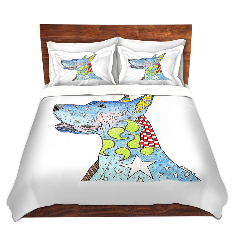 Ensemble de housse de couette great-danois, 1 housse de couette grand + 2 taies standards, Bleu / blanc