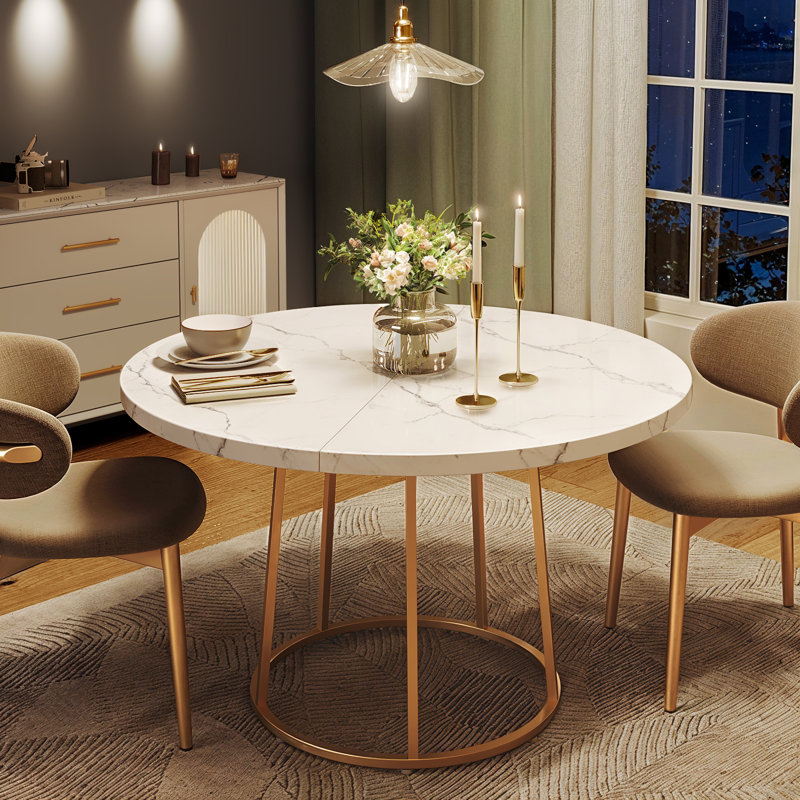 Wardat Round Faux Marble Top Metal Base Dining Table