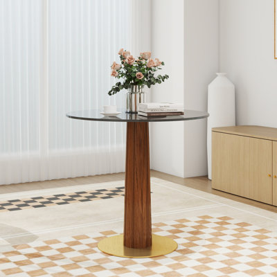 Table de salle à manger ronde moderne, table en verre trempé de 33,5 po avec pieds et base, table de cuisine pour 2 personnes pour un petit espace, capacité de poids de 150 lb (seulement la table de Négociation)