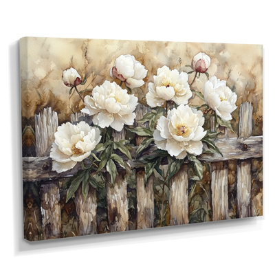 Drees, campagne, pivoines par la vieille clôture I - pivoines, art mural pour le salon