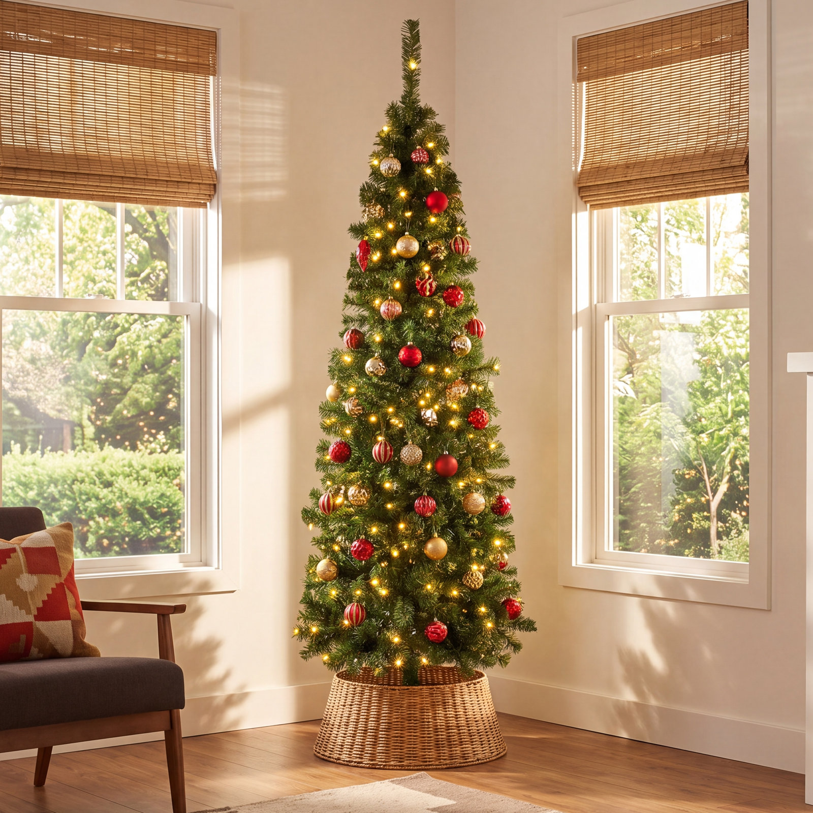 Pre-Lit Slim Spruce Christmas Tree, 6'
