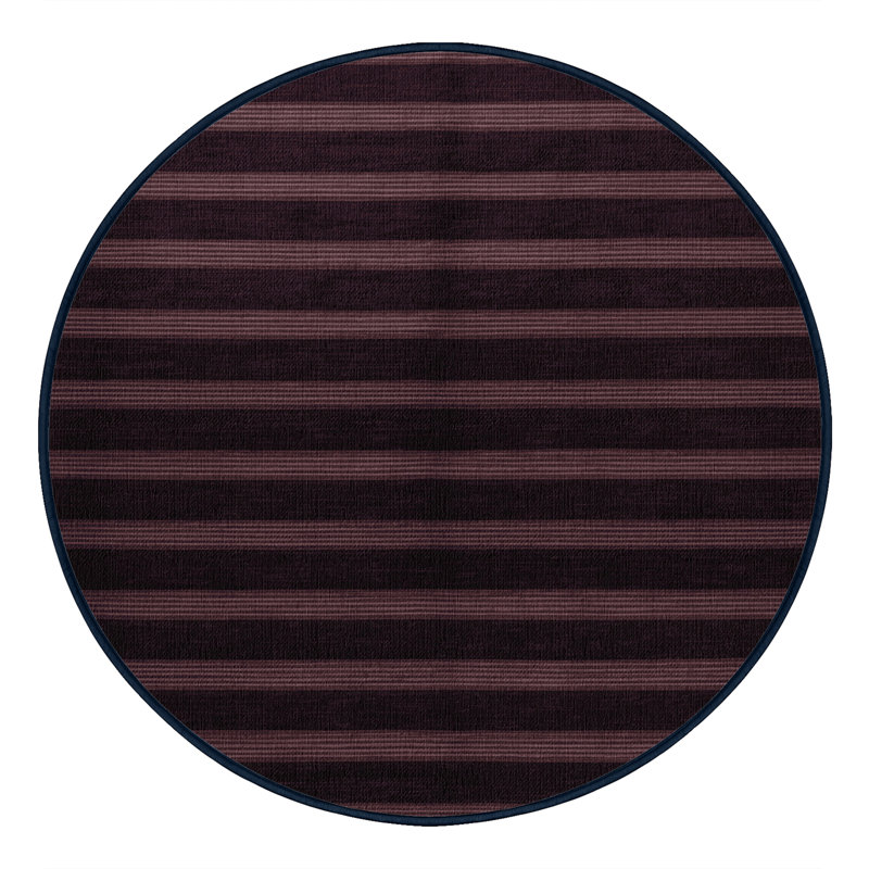 Machine Washable Horizontal Stripes Black Area Rug, Round 3'